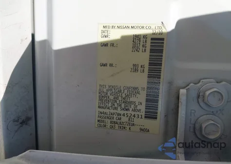 2011 Nissan Altima 2.5 S z USA, uszkodzony, nr VIN 1N4AL2AP7BN452431